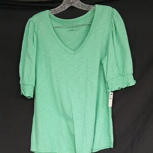 Women's Green V-Neck Top NWT Talbots Sz Med